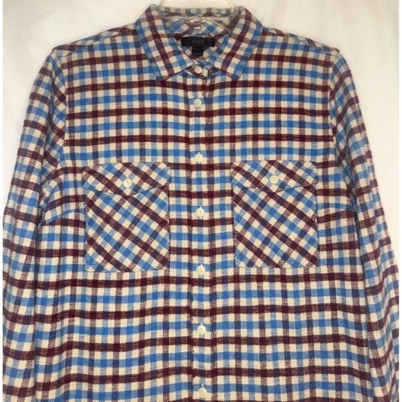 J.Crew Women’s Crimson Petal Plaid Boyfriend Flannel Button Up Shirt Sz 10P NEW - Picture 2 of 11